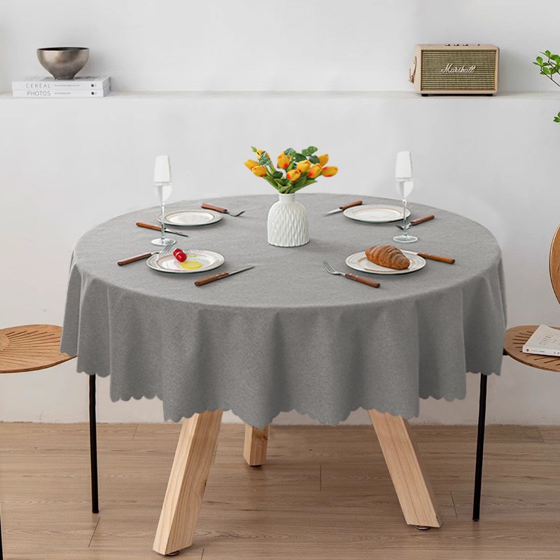 小圆桌桌布棉麻布艺免洗防油防水家用轻奢高O级感纯色圆形茶几桌