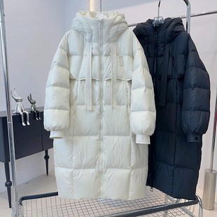 欧货黑色羽绒服女中长款 飘带大被子过膝保暖宽松加 2024A冬季 新款