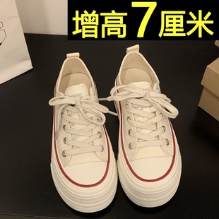 透气一脚蹬休闲板鞋 厚底黑色帆布鞋 夏季 女款 内增高小白 202s5新款