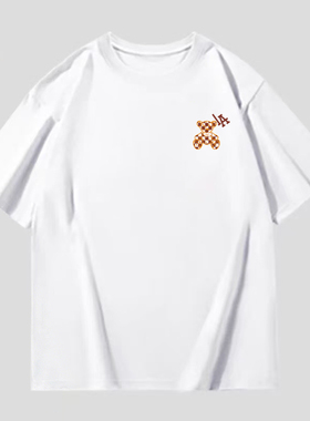 LA短袖T恤男女情侣落肩袖宽松百搭印花上衣白色