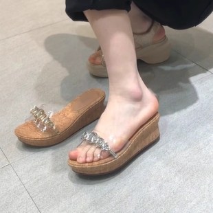 外穿海边沙滩 绝美坡跟一e字拖透明凉拖鞋 女2025新款 夏季 厚底拖鞋