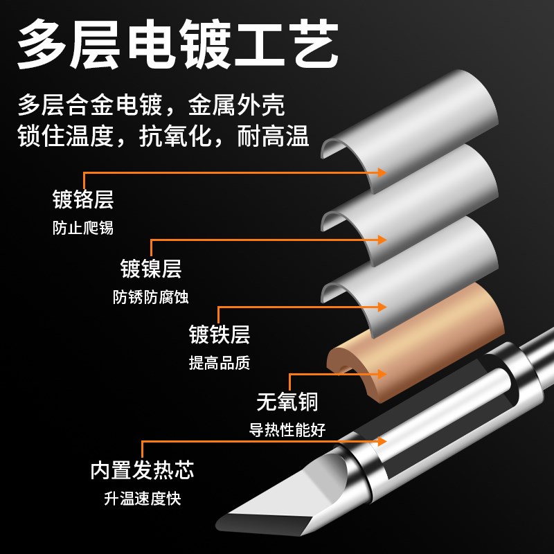 鹿仙子C245烙铁头通用大功率恒温焊台手柄一体式发热芯尖头刀头咀