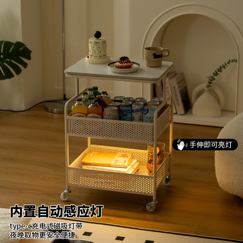 零食小推车置物架子客厅岩板边几茶几可移动沙发旁收纳柜2024新款