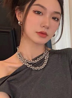 吾小厉同款小众设计镀银金属球项链海葡萄圆珠链双层链条锁骨链女