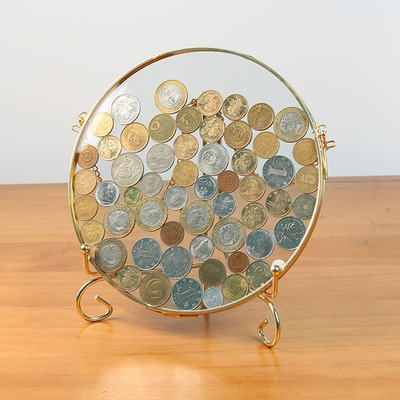 圆形硬币展示框玻璃软装招财进宝摆件玄关装饰开业礼品钱币收集框