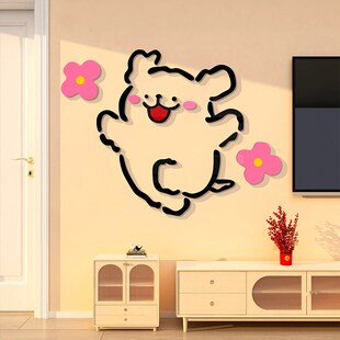 线条小狗墙贴纸客厅电视机上方两侧背景大白墙面装饰卧室画3d立体