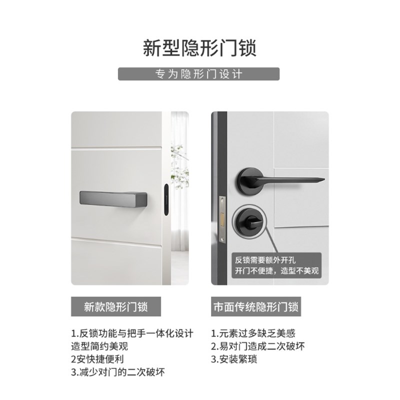 奥勒隐形门单面锁意式极简同色房门锁室内K暗门木门隐藏门单边把