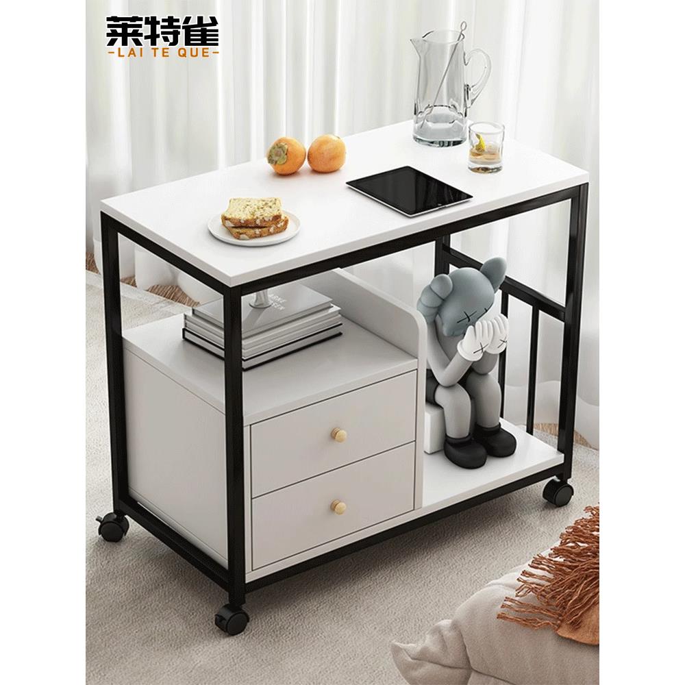 边几小茶几小桌子置物架沙发侧边柜移动茶台茶桌茶水柜窄客厅边J^