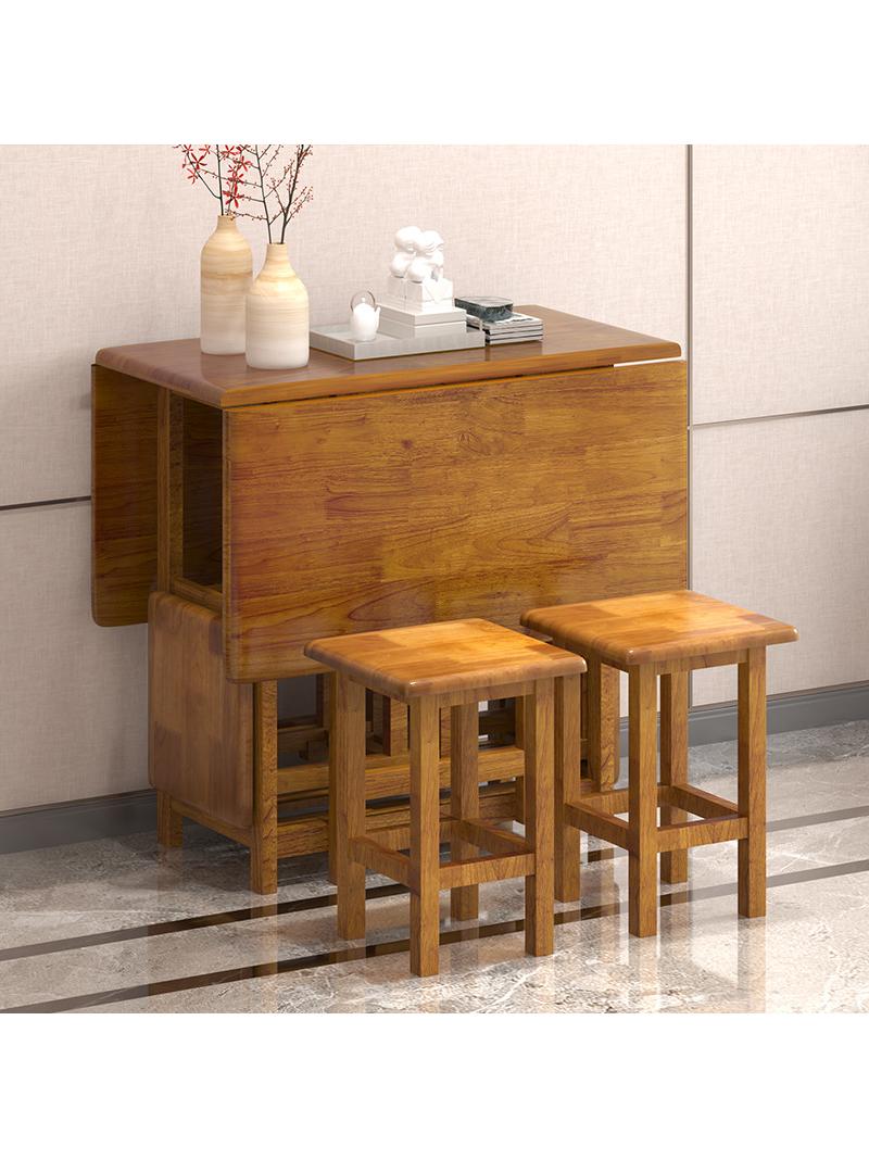 吃饭桌子家用小户型折叠餐桌全实木可收纳桌长方形带凳子桌椅套装