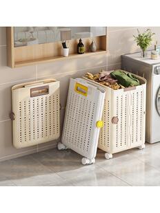 家用壁挂脏衣篮折叠多功能挂篮衣服整理篓带轮塑料收纳筐浴室防水