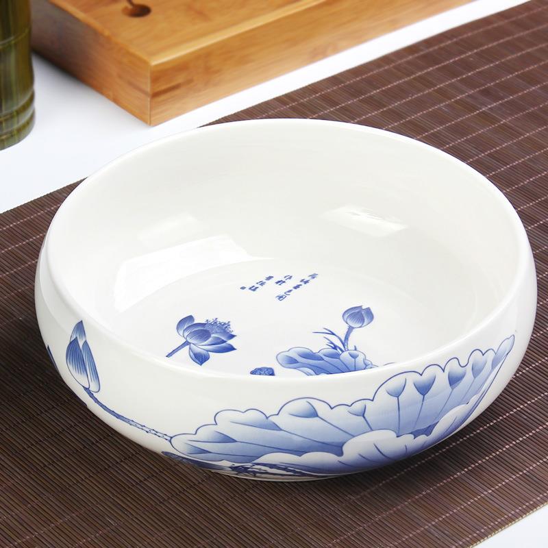 青花大号茶洗陶瓷笔洗水洗茶碗水盂功夫茶具茶道配件花盆果盆彭锐