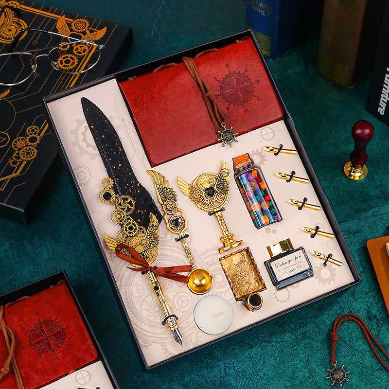 欧式羽毛笔套装带墨水英伦复古蘸水羽毛笔 火漆印章学生沾水笔