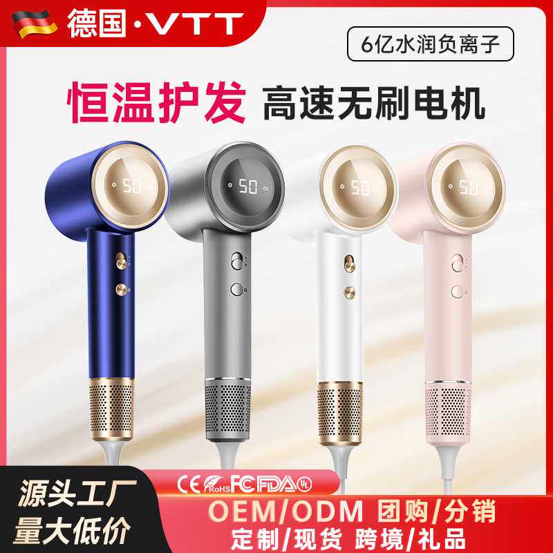 跨境欧规负离子吹风机家用高速无刷电机多档风温模式恒温不伤发
