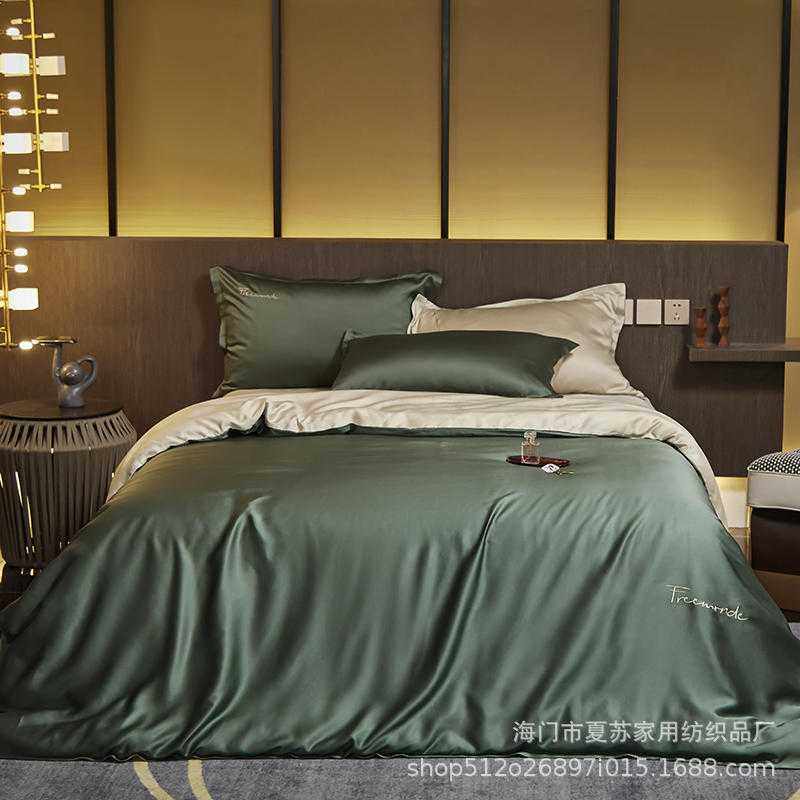 厂家直销夏季双面天丝四件套夏天裸睡冰丝床单被套简约欧式床用品