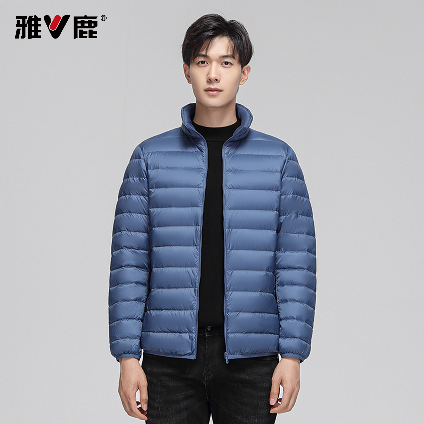 雅鹿男轻薄立领短款鸭绒羽绒服