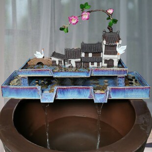 鱼缸摆件陶瓷流水循环创意假山石槽水缸水池喷泉造景养鱼盆配件新