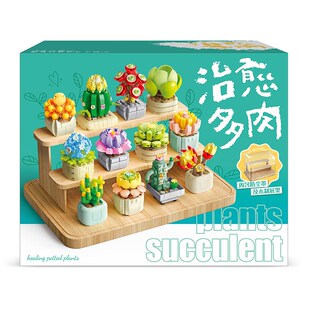 费米治愈多肉积木花植物盆栽可爱摆件拼装玩具礼盒送女友节日礼物