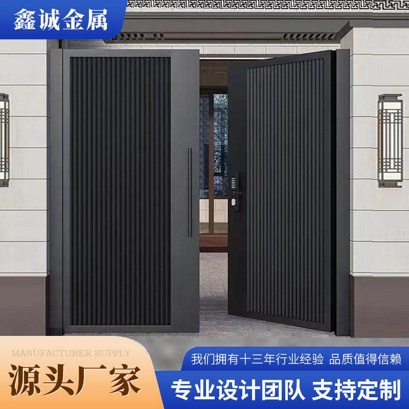 跨境铝艺新中式门别墅庭院仿古平开门小区防盗铝合金双开门