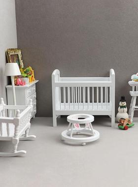 1:12娃娃屋dollhouse迷你家具微缩模型小屋儿童房场景白色5件套