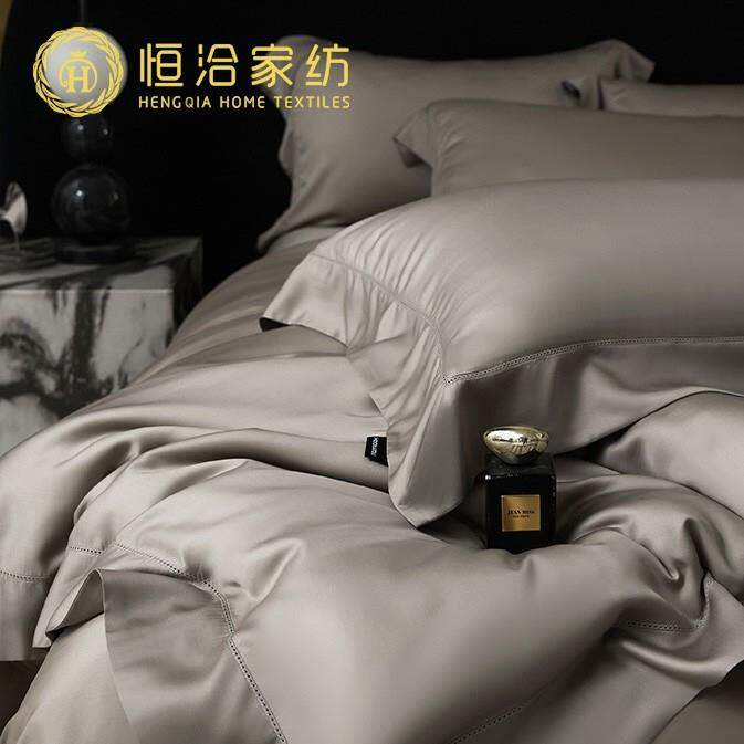 东帝兴超细旦莱赛尔四件套春夏季高端镂空凉感裸睡被套床品灰紫色