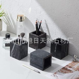 天然大理石笔筒化妆刷竹签文具收纳盒化妆饰品漱口牙刷杯收纳桶