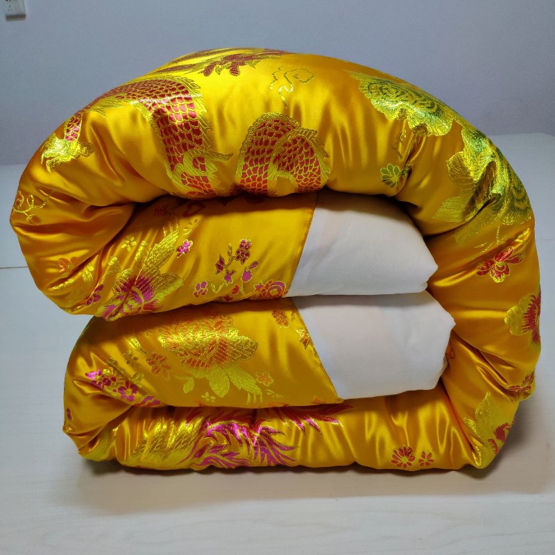 老式包边绸缎被子k结婚红绿婚被手工喜被龙凤条纹被套全棉被芯包