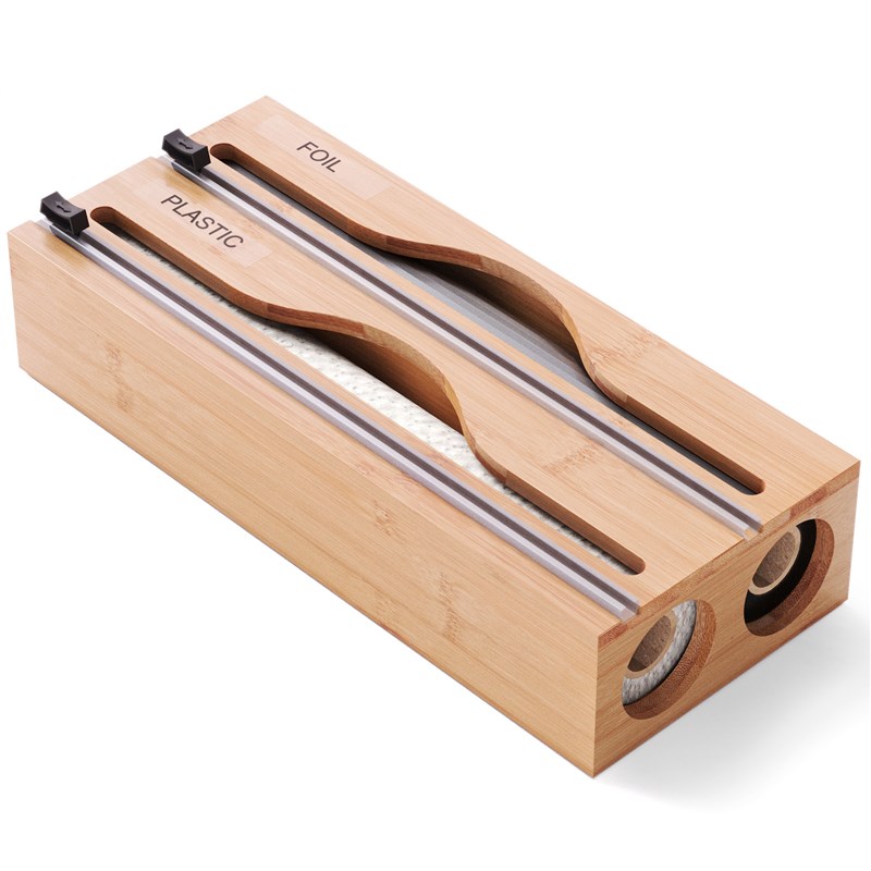 楠竹抽屉式收纳盒锡箔纸保鲜膜切割盒竹制保鲜膜切割X器厨房收纳