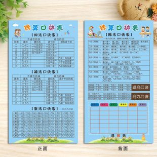 儿童珠算训练启蒙口诀卡片小学生学习卡片加法法乘法口诀课程表