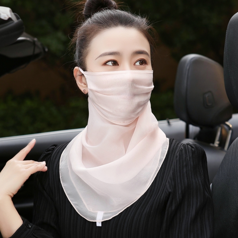 100桑蚕丝口罩面纱防晒面罩围巾一体骑车双层薄款透气新款护颈夏