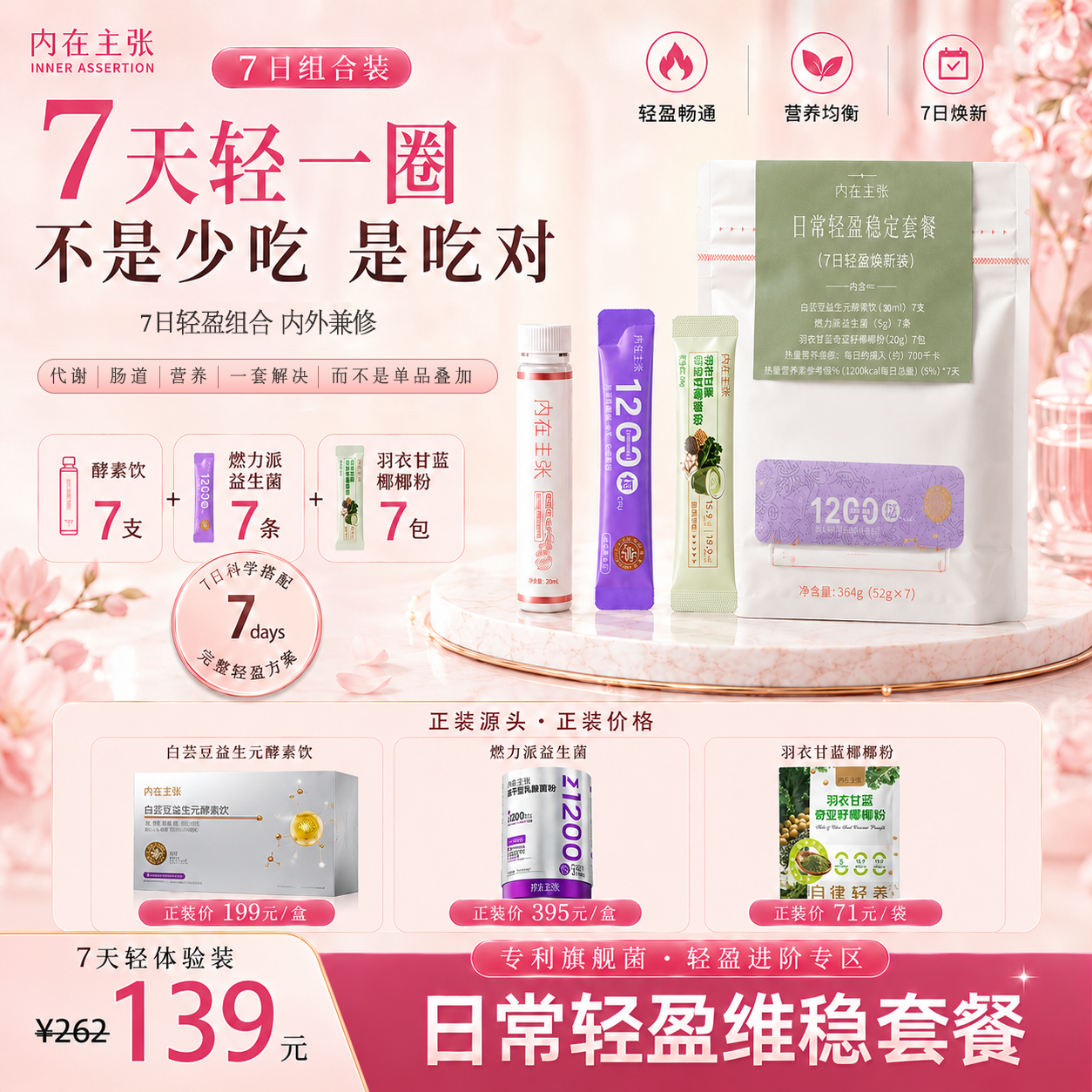 7日体验控卡1200益生菌酵素椰椰代餐套餐益优源内在主张官方正品