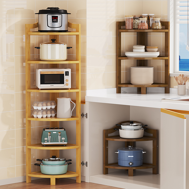 多功能厨房置物架小型家用实木收纳神器微波炉调味料落地多层防尘
