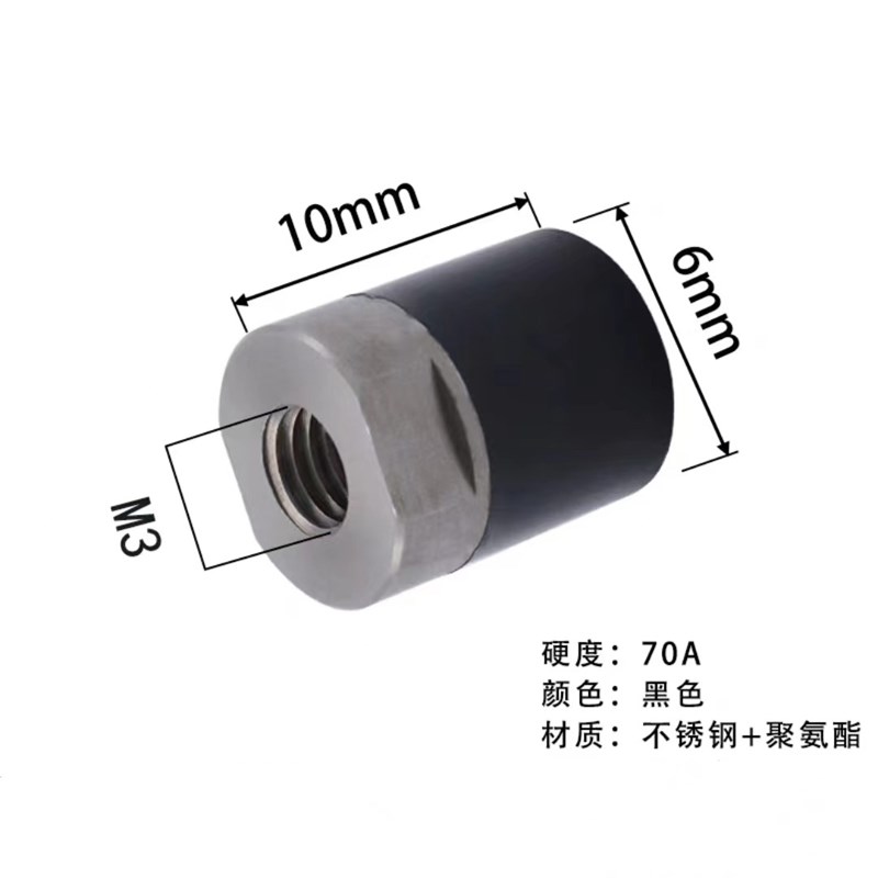AAL-聚氨酯包胶螺母铣扁扳手位防撞减震缓冲压块优力胶头黑色70度