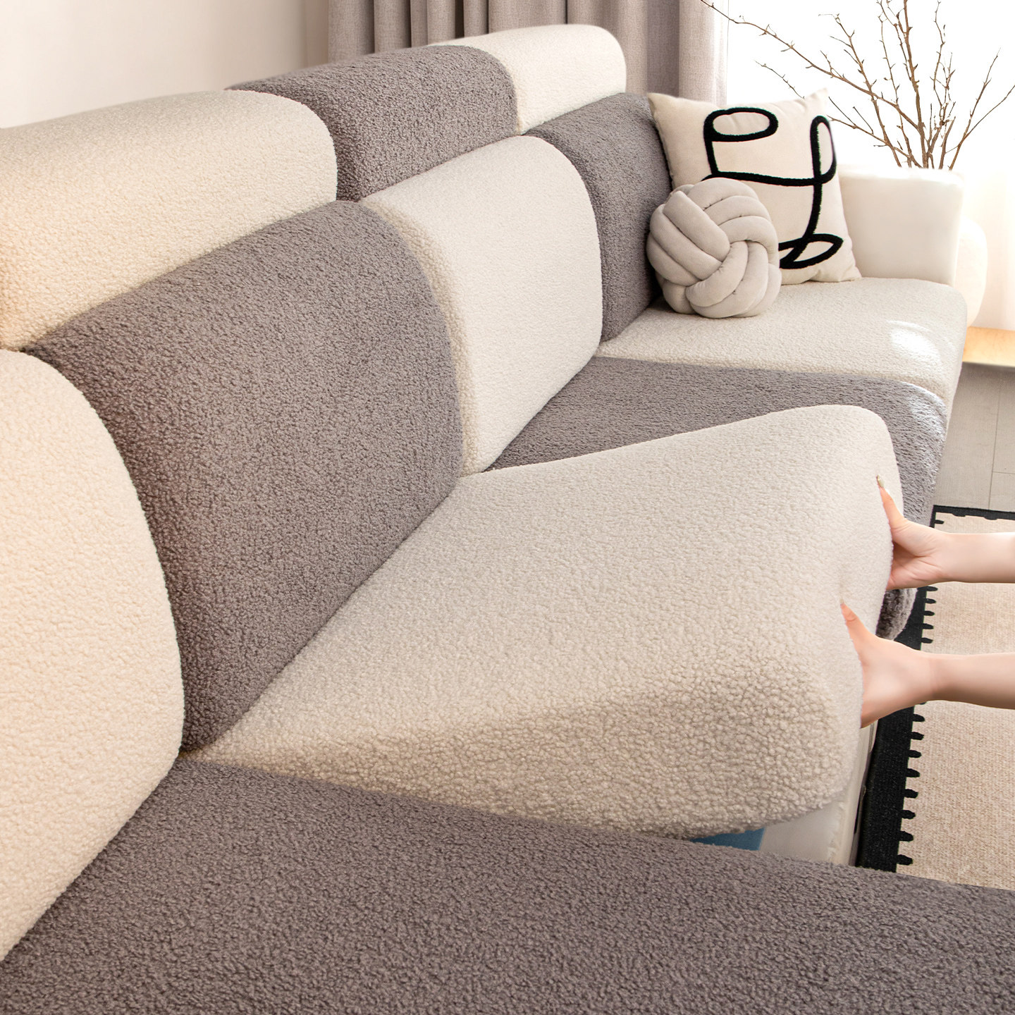 龙憩阁奶油风沙发套罩加厚泰迪绒秋冬季新款单人坐垫套防抓沙发布,居家布艺,沙发套,淘宝优惠券,粉丝福利购,淘宝优惠卷