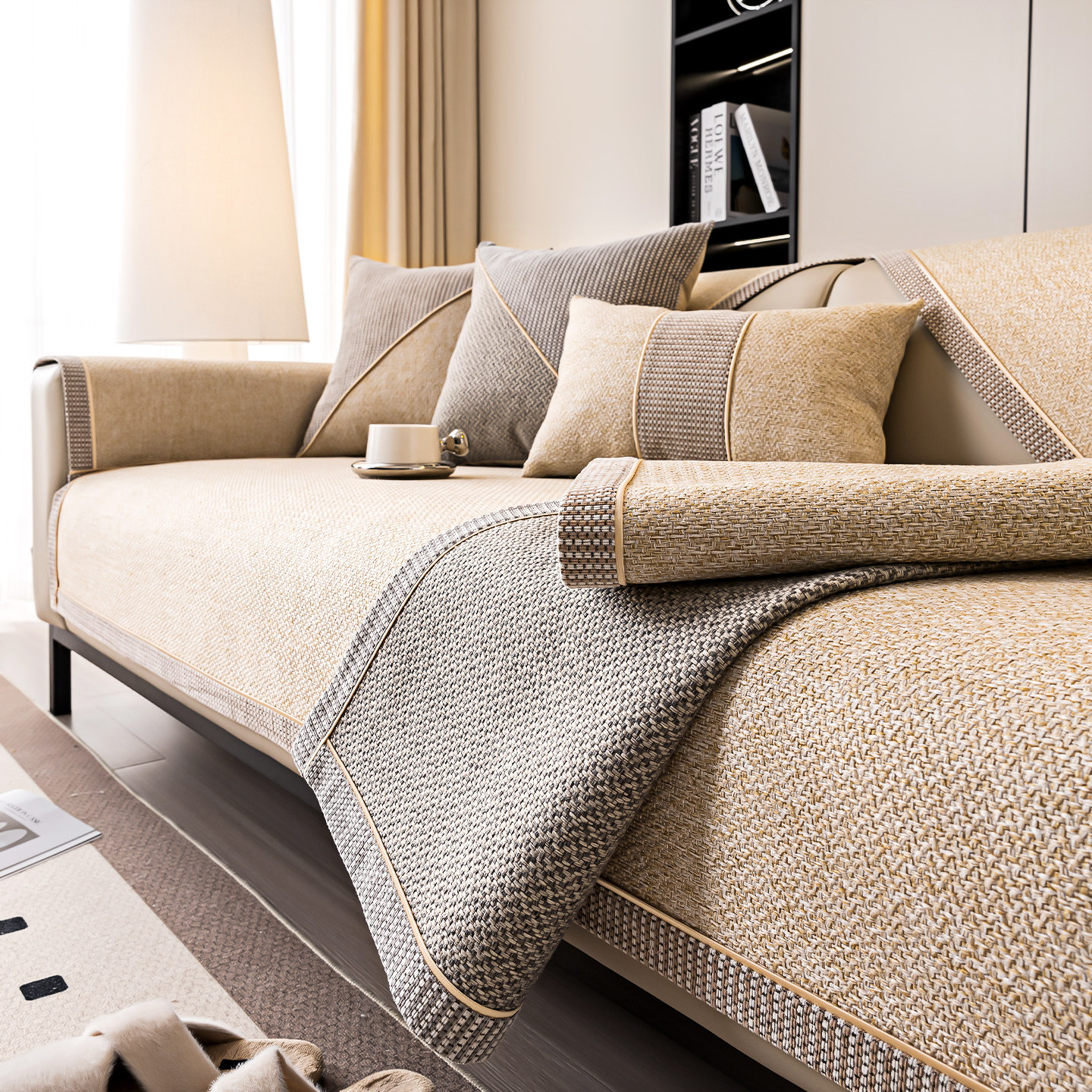 龙憩阁米色仿棉麻高级感沙发垫四季通用极简风防猫抓实木沙发垫布,居家布艺,沙发垫,淘宝优惠券,粉丝福利购,淘宝优惠卷