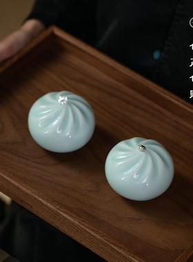 景德镇陶瓷招财摆件包赢包赚创意福包生日开业礼蒸蒸日上包子摆件