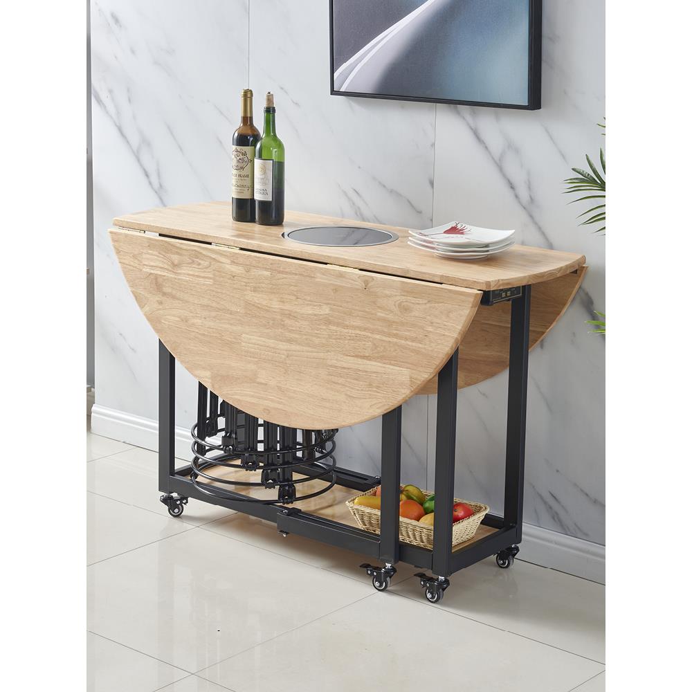 折叠橡木大圆桌实木一体电磁炉可伸缩小户型火锅桌家用旋转圆饭桌