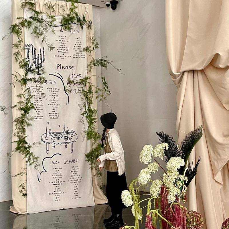 简约户外婚礼场景布置订结婚防水迎宾挂布生日挂布宾客名单座位表
