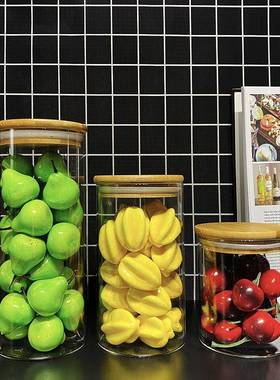 样板间厨房仿真水果模型杂粮罐摆件套装餐厅橱柜酒柜软装饰品组合