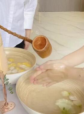 美容院专用东南亚泰式spa欢迎仪式净手洗手礼盆圆形竹制观赏 看盆