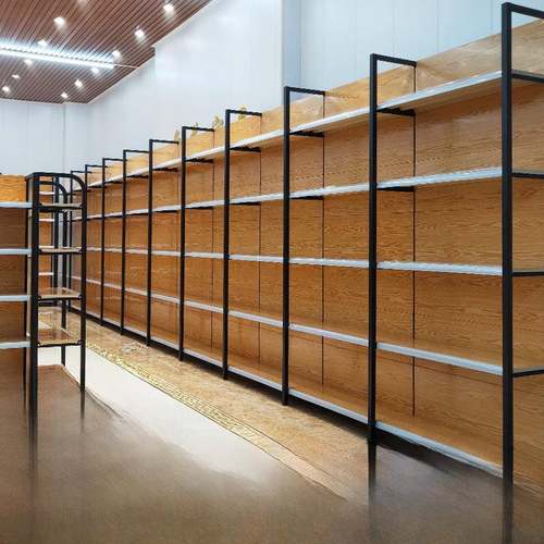 超市货架展示架四柱木纹储物架便利店超市食堂文具店母婴店货架