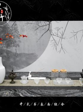 新中式样板房书桌茶几摆件花瓶花艺售楼处会所酒店营销装饰品组合