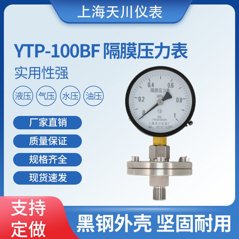上海天川仪表YTP-100BF不锈钢隔膜压力表法兰压力表DN25DN50四氟