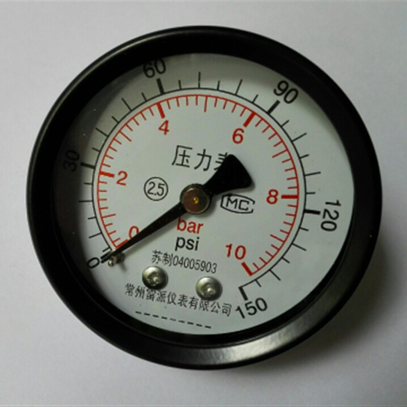轴向无边 无固定装置压力表 y-50z 0-10bar 150psi  50mm 一分牙