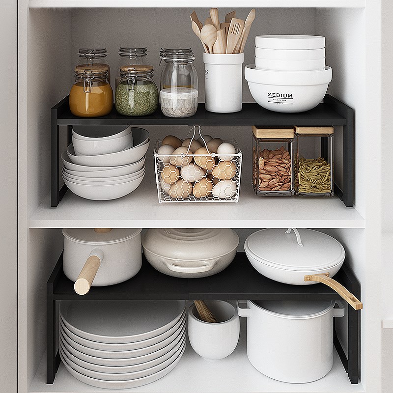 橱柜置物架柜内柜子分层架台面收纳架分隔板锅架可伸缩厨房碗碟架