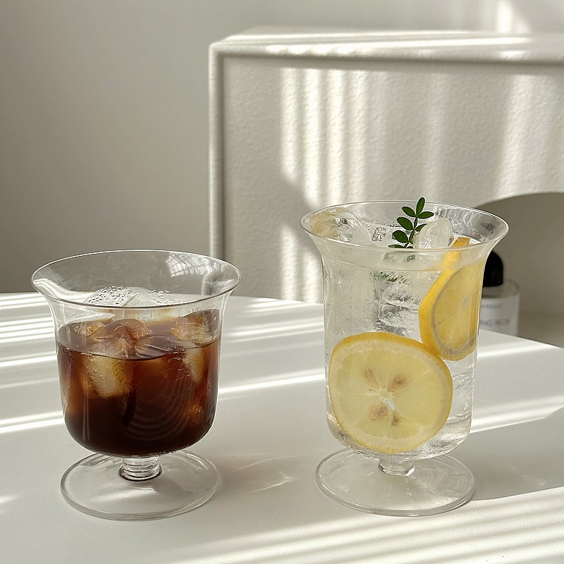 小众ins风冰美式拿铁咖啡杯玻璃高脚冰淇淋杯雪糕杯果汁杯冷饮杯