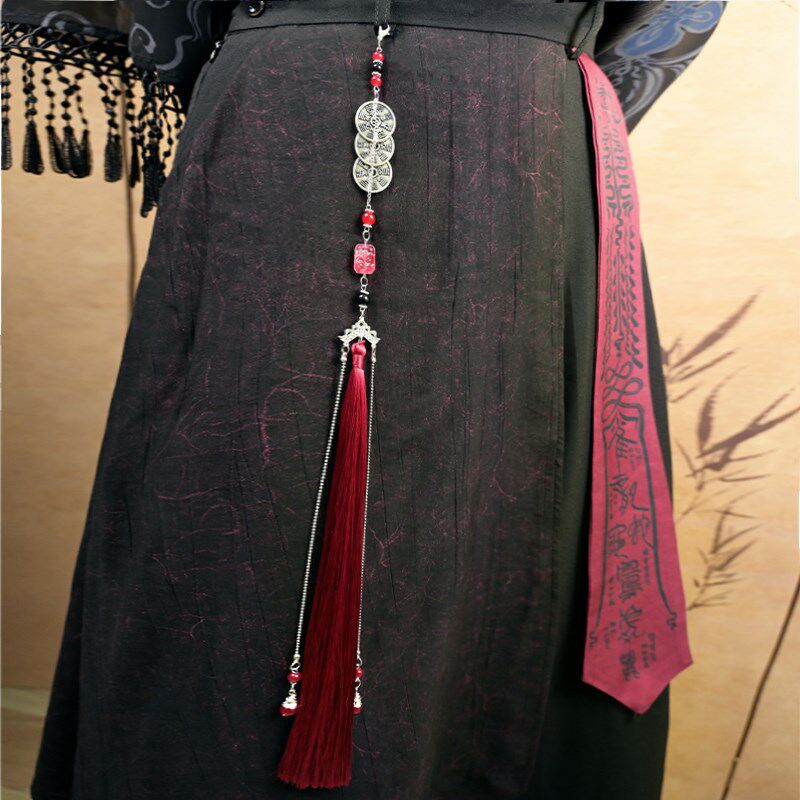 古怪舍山风逐玉新中式流苏禁步腰佩挂L饰山鬼花钱吊坠压襟配