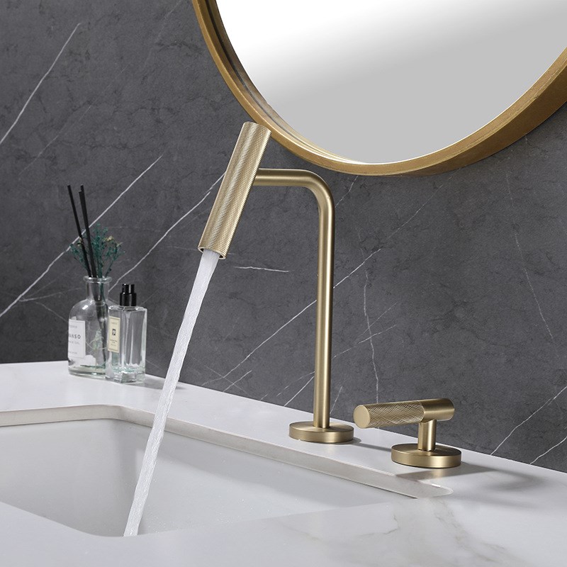 拉丝金色入墙式带摆动单把双把分体冷热预M埋墙暗装洗手盆面盆龙