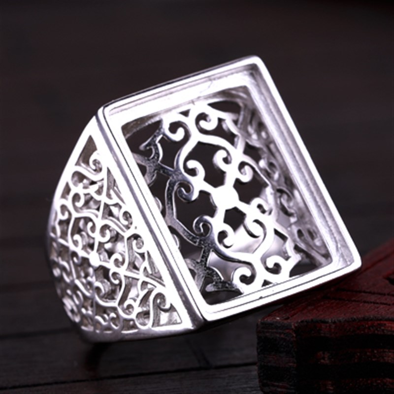 S925银男戒指空托13*15镶嵌松石蜜蜡封底方戒托17*L22 13*16 12*1