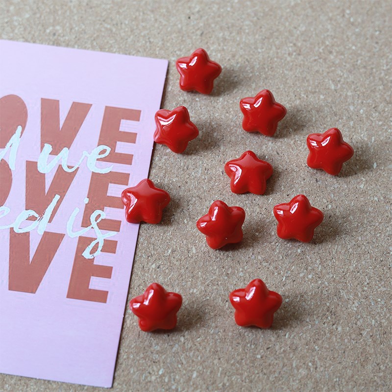 10个红色星星图钉软s木板毛毡板照片墙装饰按钉五角星钉子