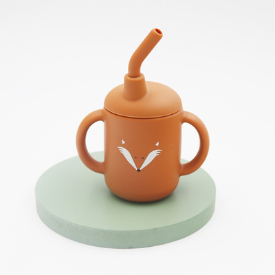 宝宝硅胶学饮吸管杯 120ml宝宝喝奶喝水杯 儿童防摔双手柄训练杯